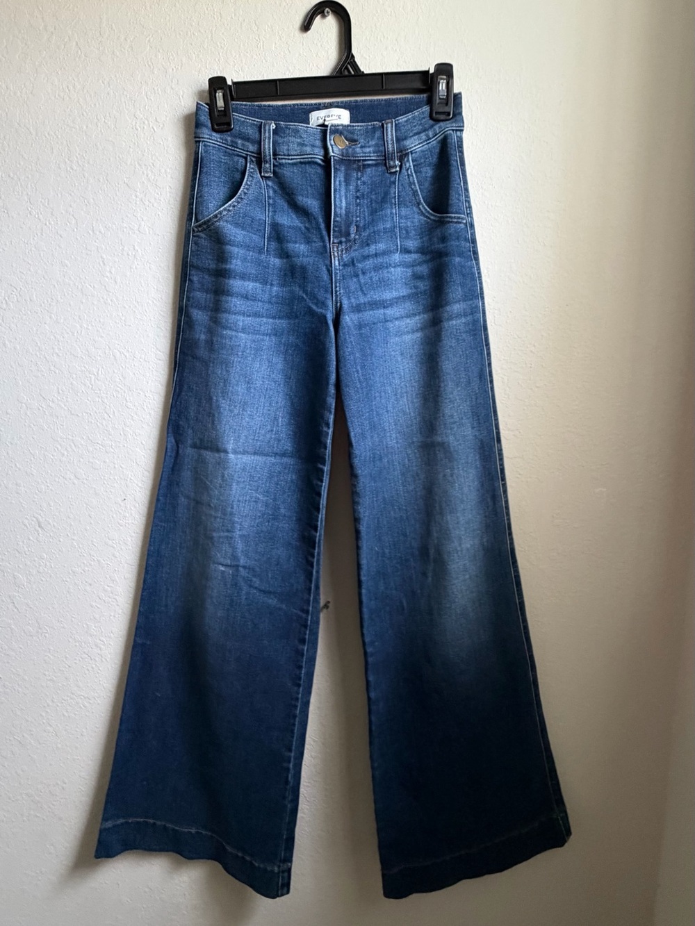Evereve Dark Blue Wide-Leg Flare Jeans